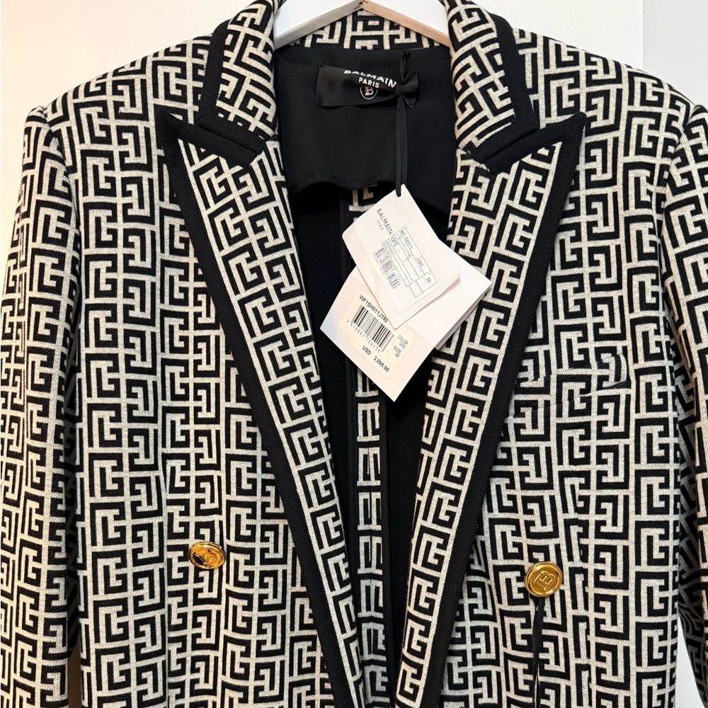 Balmain Black & White Geometric Double-Breasted Blazer - Picture 5 of 8